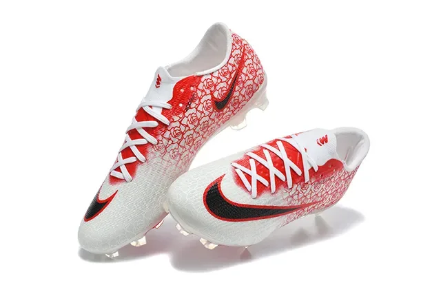 Nike Chuteira de futebol branca e vermelha, baixa, upper Flyknit, superfície firme 2