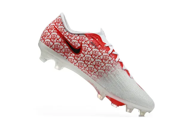 Nike Chuteira de futebol branca e vermelha, baixa, upper Flyknit, superfície firme 3
