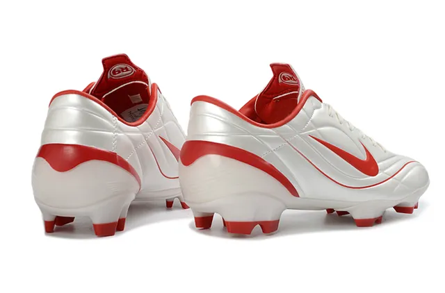 Nike Chaussures de Football Blanc Rouge Coupe Basse Empeigne Synthétique Clous Moulés Terrain Ferme 5