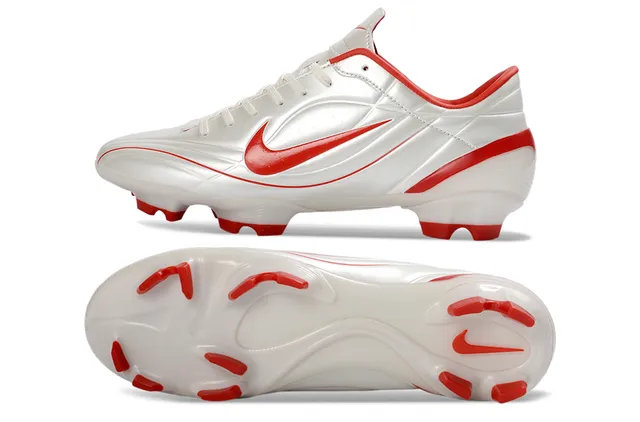 Nike Chaussures de Football Blanc Rouge Coupe Basse Empeigne Synthétique Clous Moulés Terrain Ferme 6