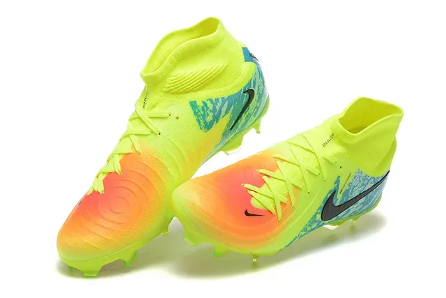 Nike Amarelo Azul Alto-Corte Colar Tricô Cordões Assimétricos Superfície Firme Sapatos de Futebol 3