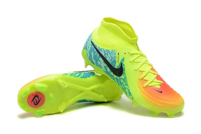 Nike Amarelo Azul Alto-Corte Colar Tricô Cordões Assimétricos Superfície Firme Sapatos de Futebol 6