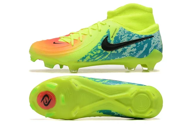 Nike Amarelo Azul Alto-Corte Colar Tricô Cordões Assimétricos Superfície Firme Sapatos de Futebol 9