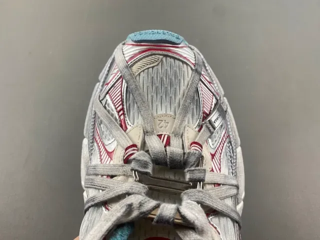 Nike Zoom 2K Silver Red Layered Synthetic Cage Sculpted Wavy Midsole Chunky Sneakers 5