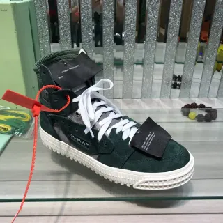 Off-White Army Green High-Top Suede-and-Mesh Layered Lifestyle Sneakers