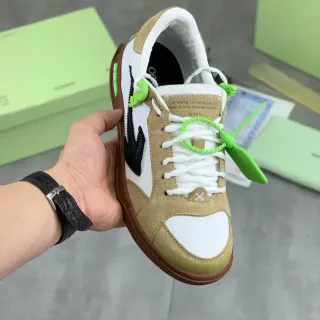 Off-White Beige Green Low-Top Suede-and-Leather Panelled Lifestyle Sneakers