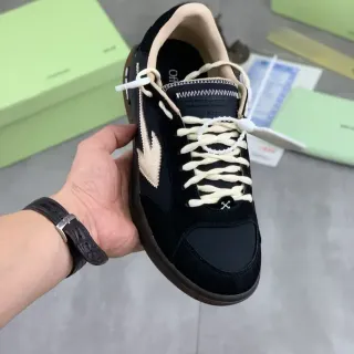 Off-White Black Beige Low-Top Suede-Leather Mix Lifestyle Sneakers