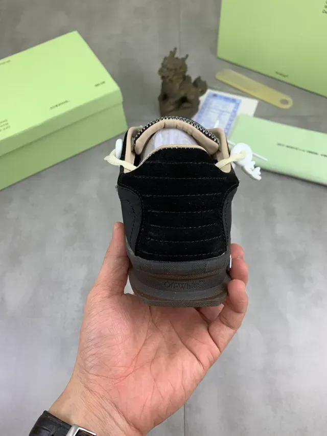 Off-White Black Beige Low-Top Suede-Leather Mix Lifestyle Sneakers 3