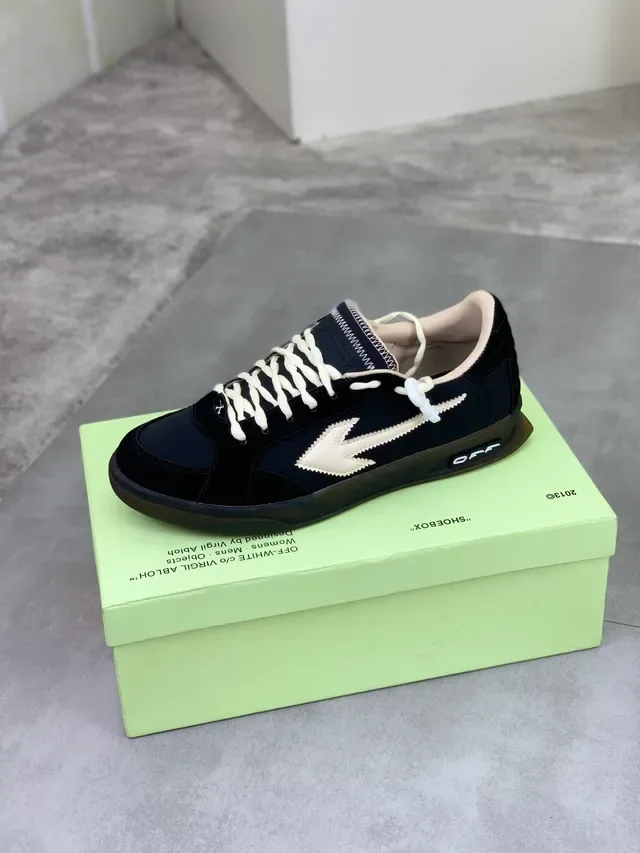 Off-White Black Beige Low-Top Suede-Leather Mix Lifestyle Sneakers 4