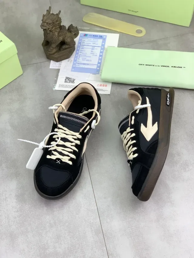 Off-White Black Beige Low-Top Suede-Leather Mix Lifestyle Sneakers 5