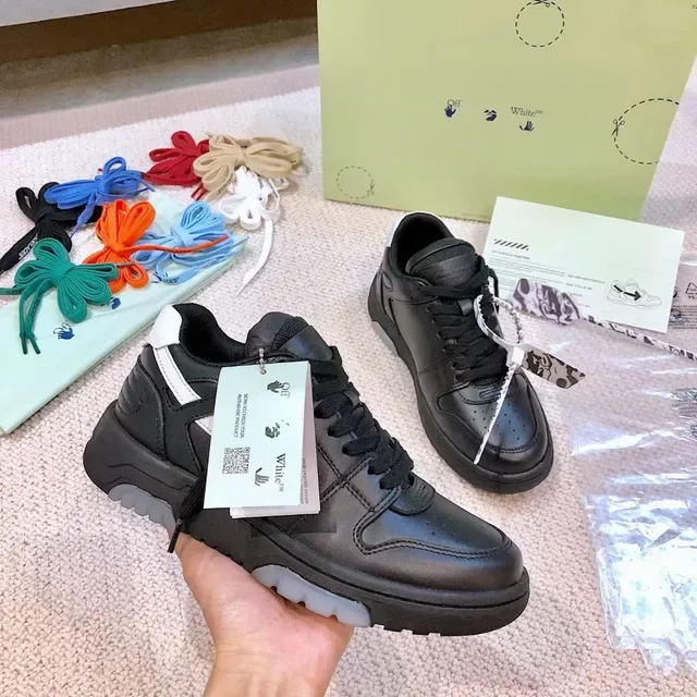 Off-White কালো চামড়ার উপরের অংশ তীর লোগো লাইফস্টাইল স্নিকার 7