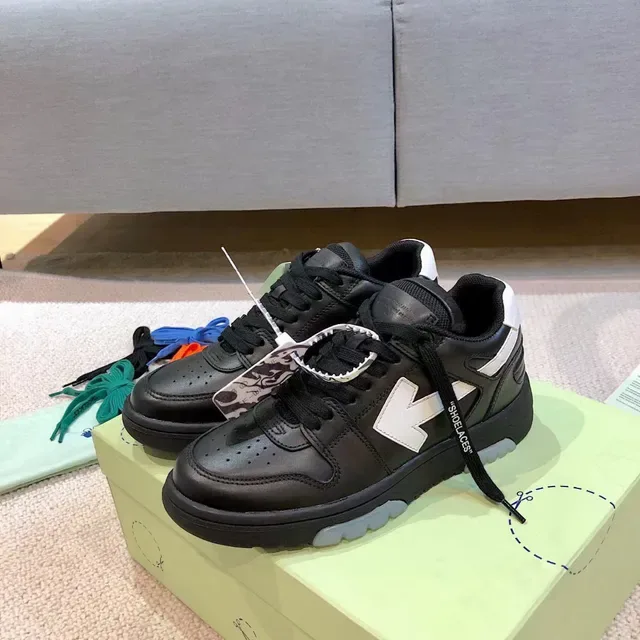 Off-White কালো চামড়ার উপরের অংশ তীর লোগো লাইফস্টাইল স্নিকার 8