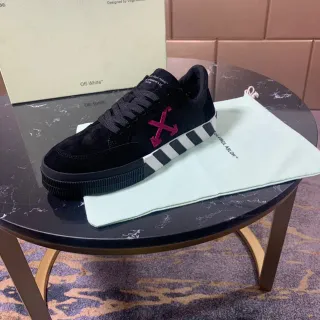 Off-White Black Pink Suede Upper Diagonal Arrow Logo Lifestyle Sneakers