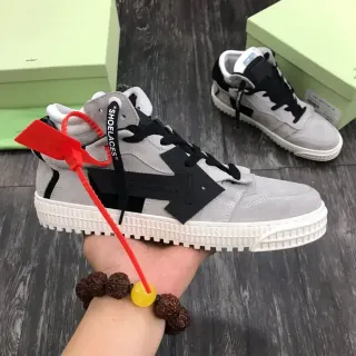Off-White Gray Black High-Top Industrial Design Lifestyle Sneakers