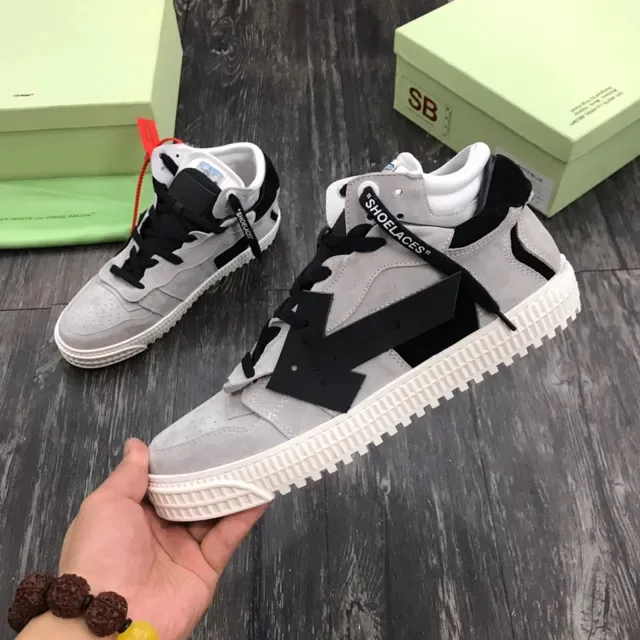 Off-White Gray Black High-Top Industrial Design Lifestyle Sneakers 4