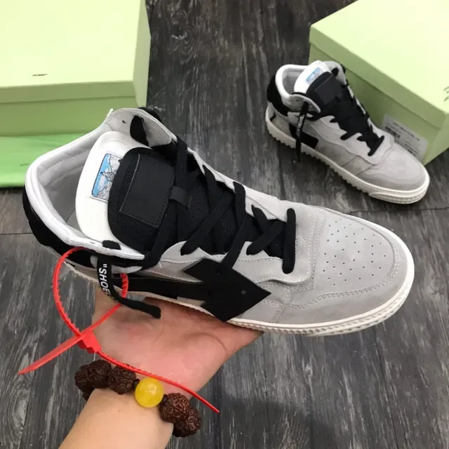 Off-White Gray Black High-Top Industrial Design Lifestyle Sneakers 7
