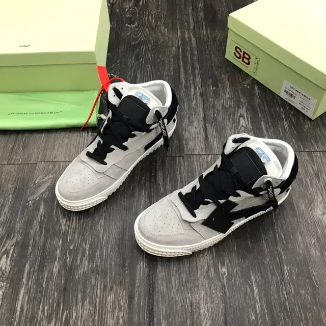 Off-White Gray Black High-Top Industrial Design Lifestyle Sneakers 8
