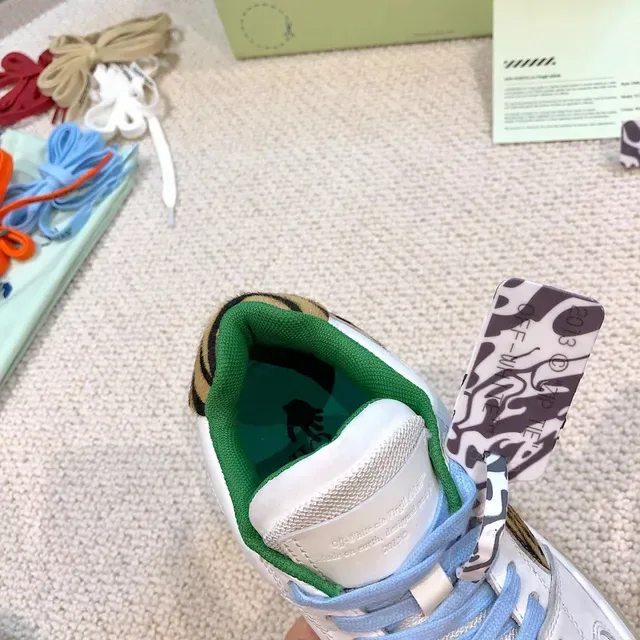 Off-White أخضر تصميم صناعي لوحة أنماط النمر حذاء رياضي كثيف 5