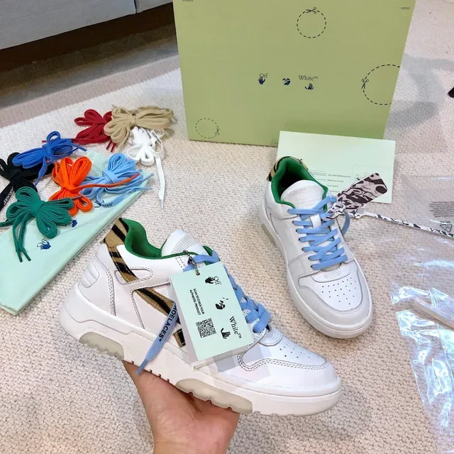 Off-White أخضر تصميم صناعي لوحة أنماط النمر حذاء رياضي كثيف 7
