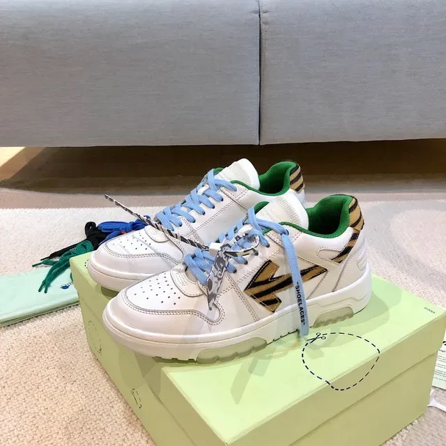 Off-White أخضر تصميم صناعي لوحة أنماط النمر حذاء رياضي كثيف 8