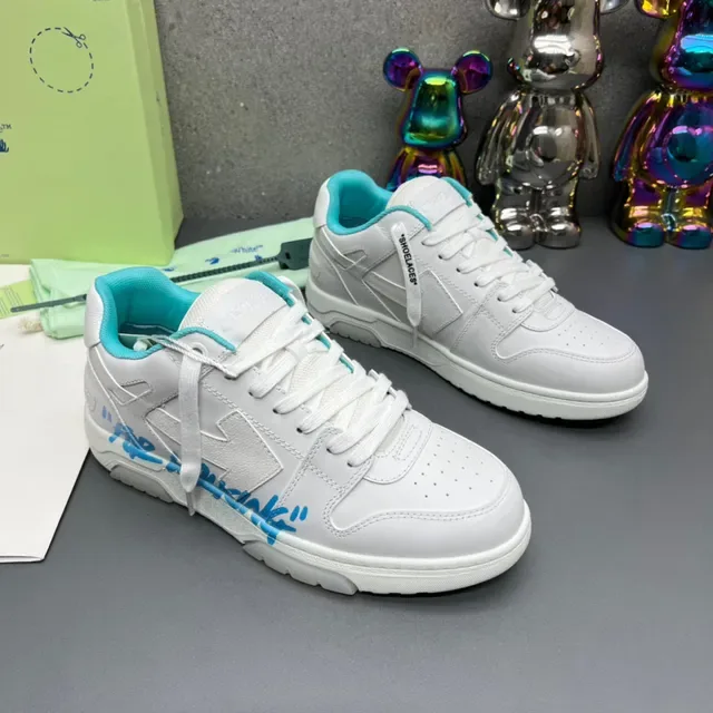 Off-White Industrial Low Top أبيض وسيان للمشي لايف ستايل سينرز 7
