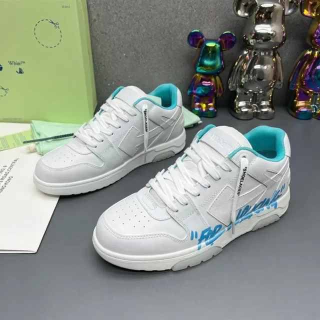 Off-White Industrial Low Top أبيض وسيان للمشي لايف ستايل سينرز 8