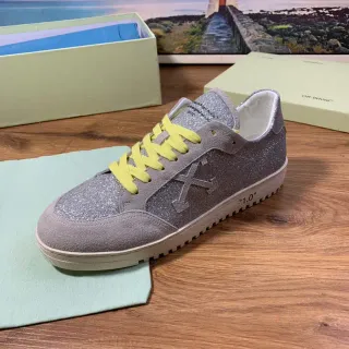 Off-White Industrial Sneaker Silver Glitter Gray Suede Yellow Laces Lifestyle Sneakers