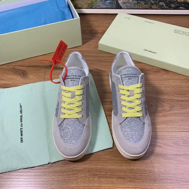 Off-White Industrial Sneaker Argent Brillant Daim Gris Lacets Jaunes Baskets Lifestyle 9