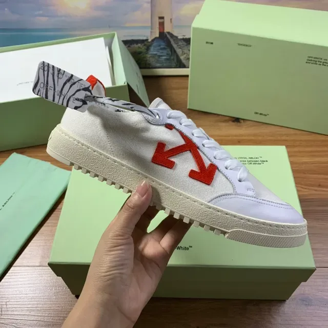 Off-White Red Canvas Upper Arrow Logo Lifestyle Sneakers 5