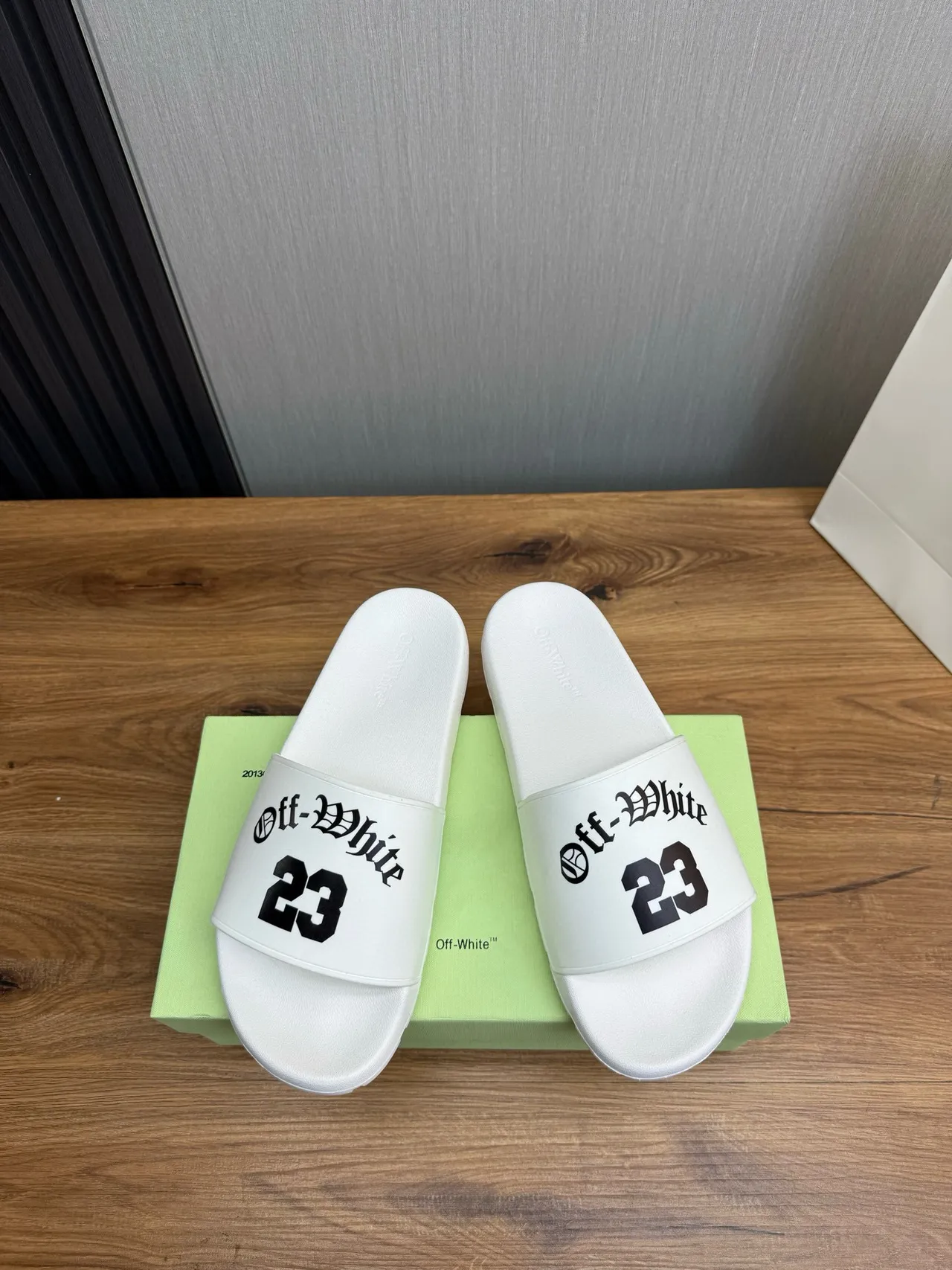 Off-White Slide Black Molded Rubber Construction Single Wide Strap Slippers 2