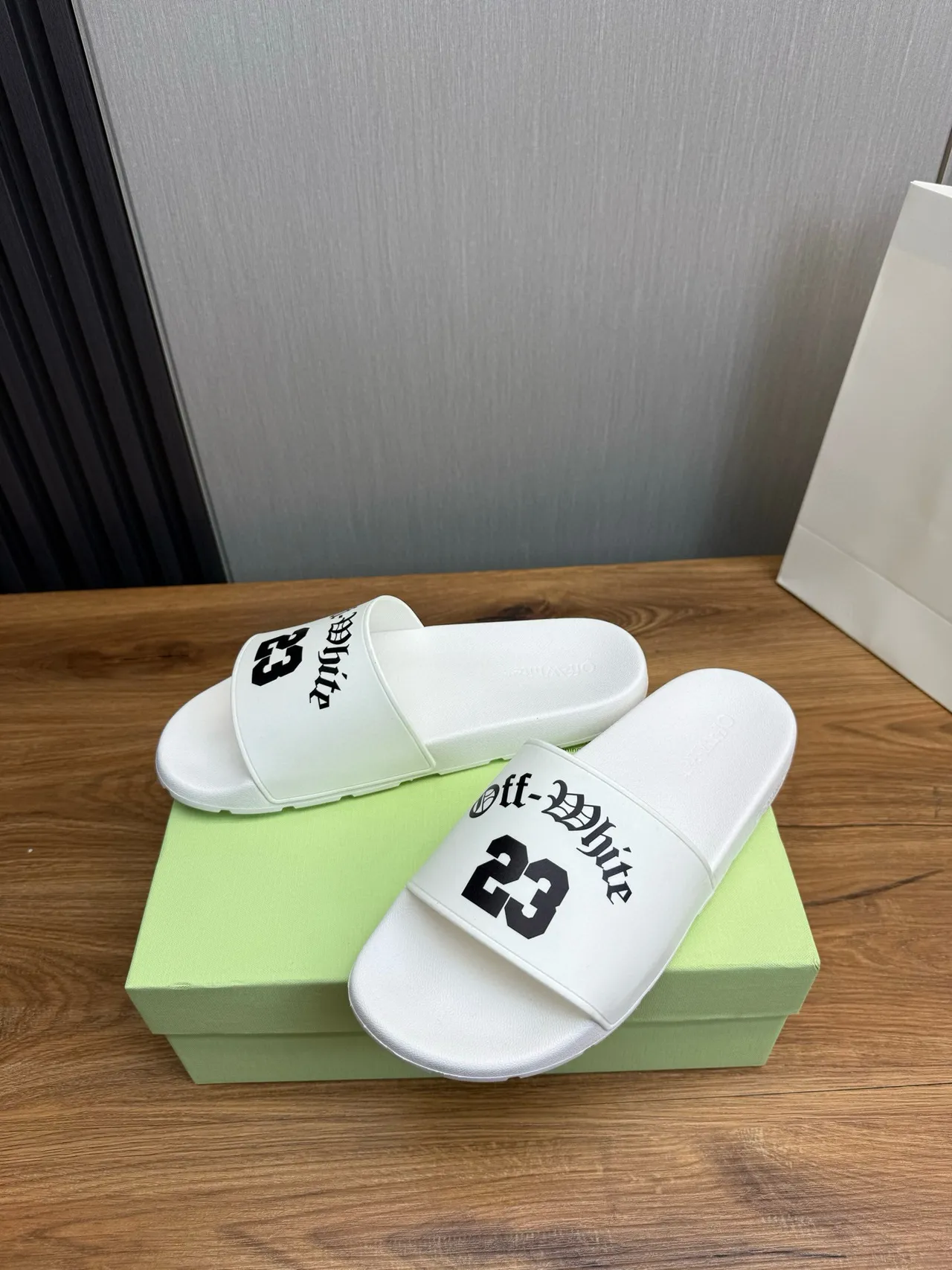 Off-White Slide Black Molded Rubber Construction Single Wide Strap Slippers 3