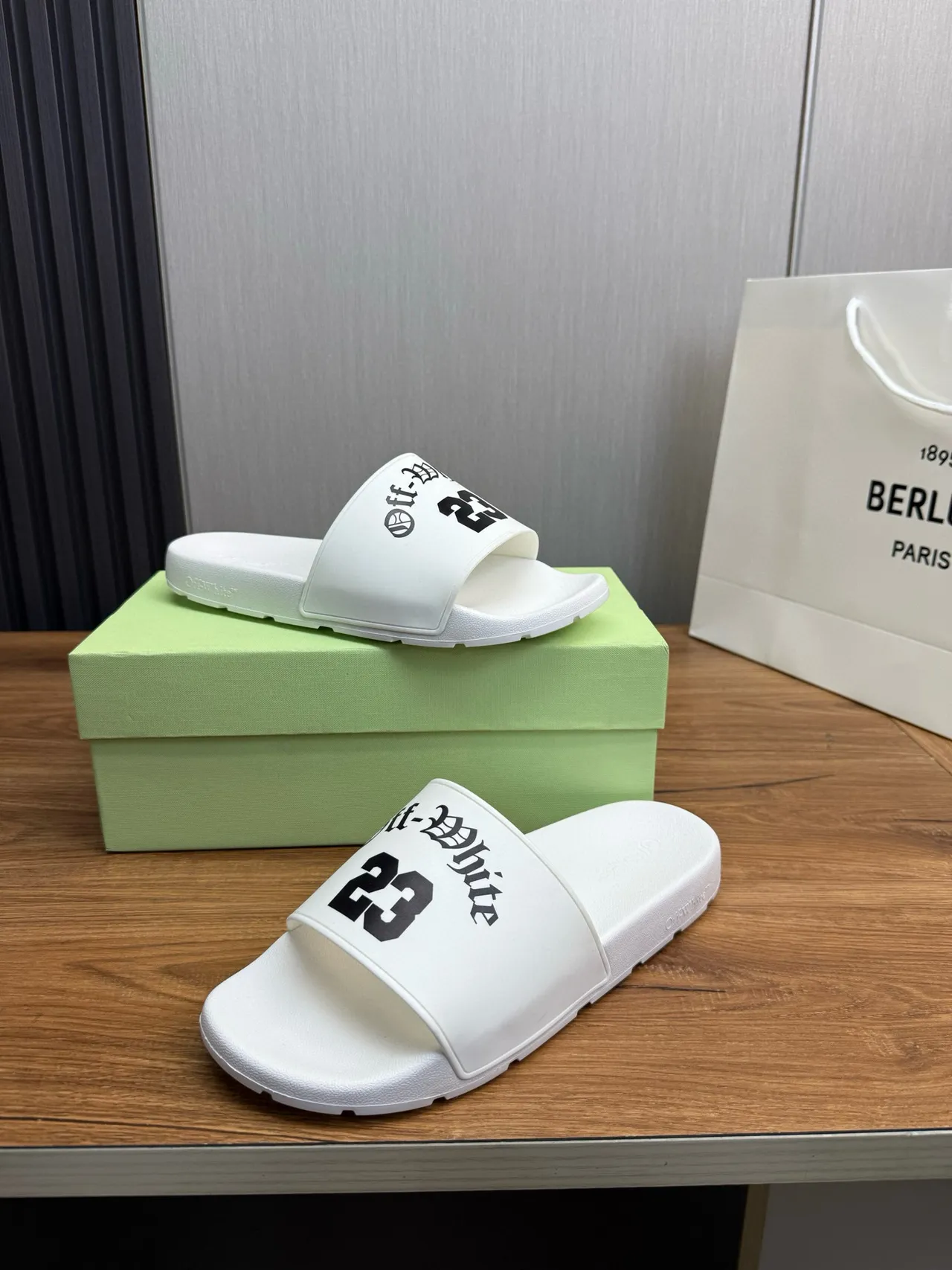 Off-White Slide Black Molded Rubber Construction Single Wide Strap Slippers 4