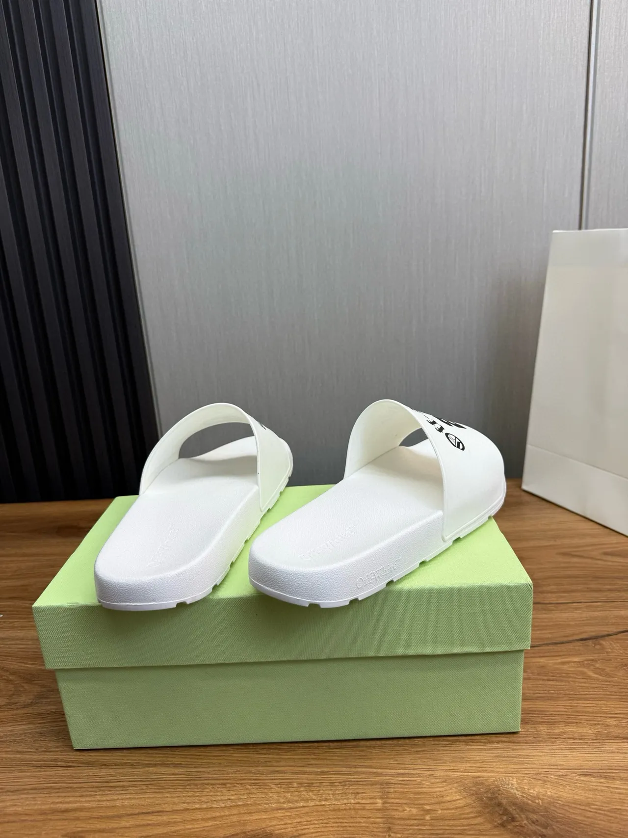 Off-White Slide Black Molded Rubber Construction Single Wide Strap Slippers 5