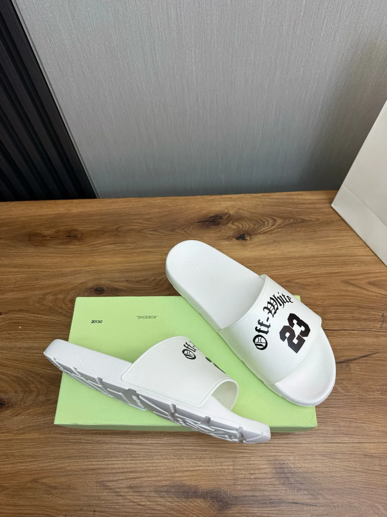 Off-White Slide Black Molded Rubber Construction Single Wide Strap Slippers 6