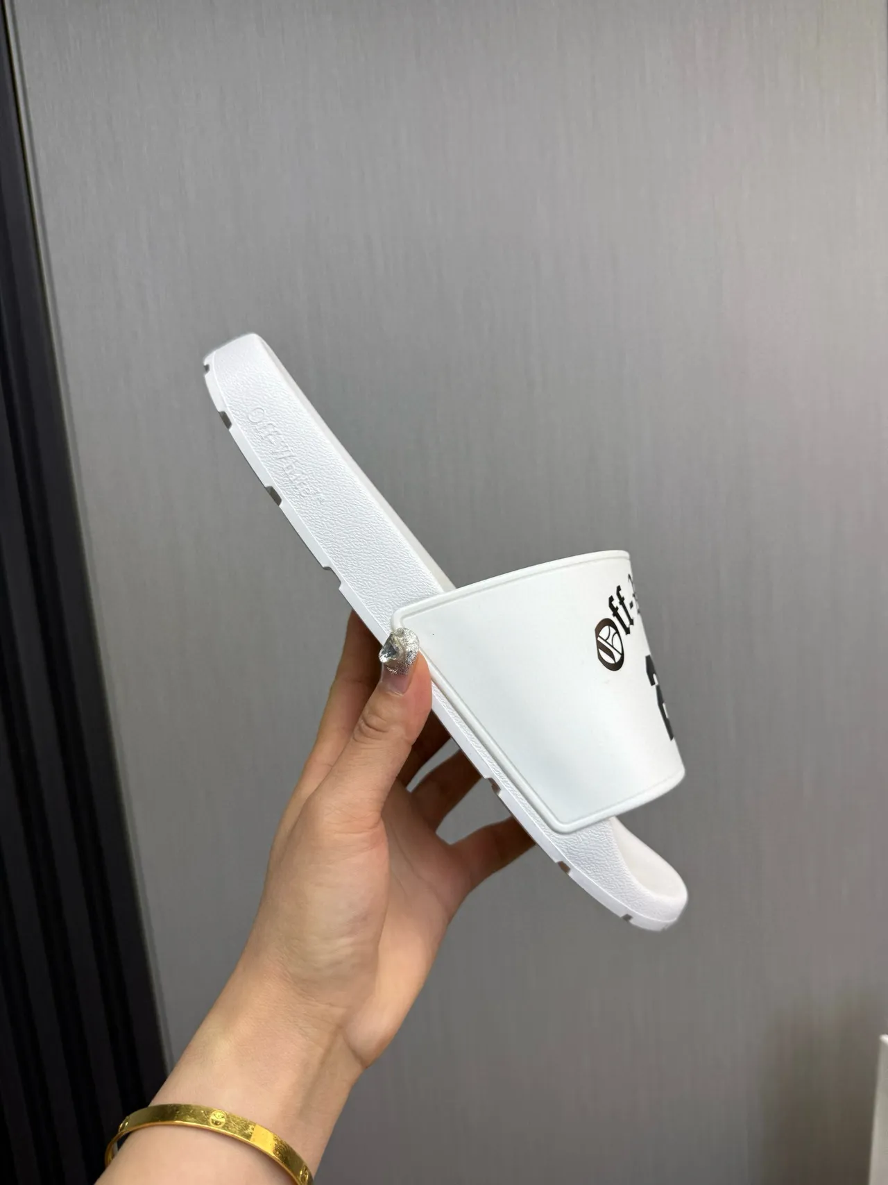 Off-White Slide Black Molded Rubber Construction Single Wide Strap Slippers 7
