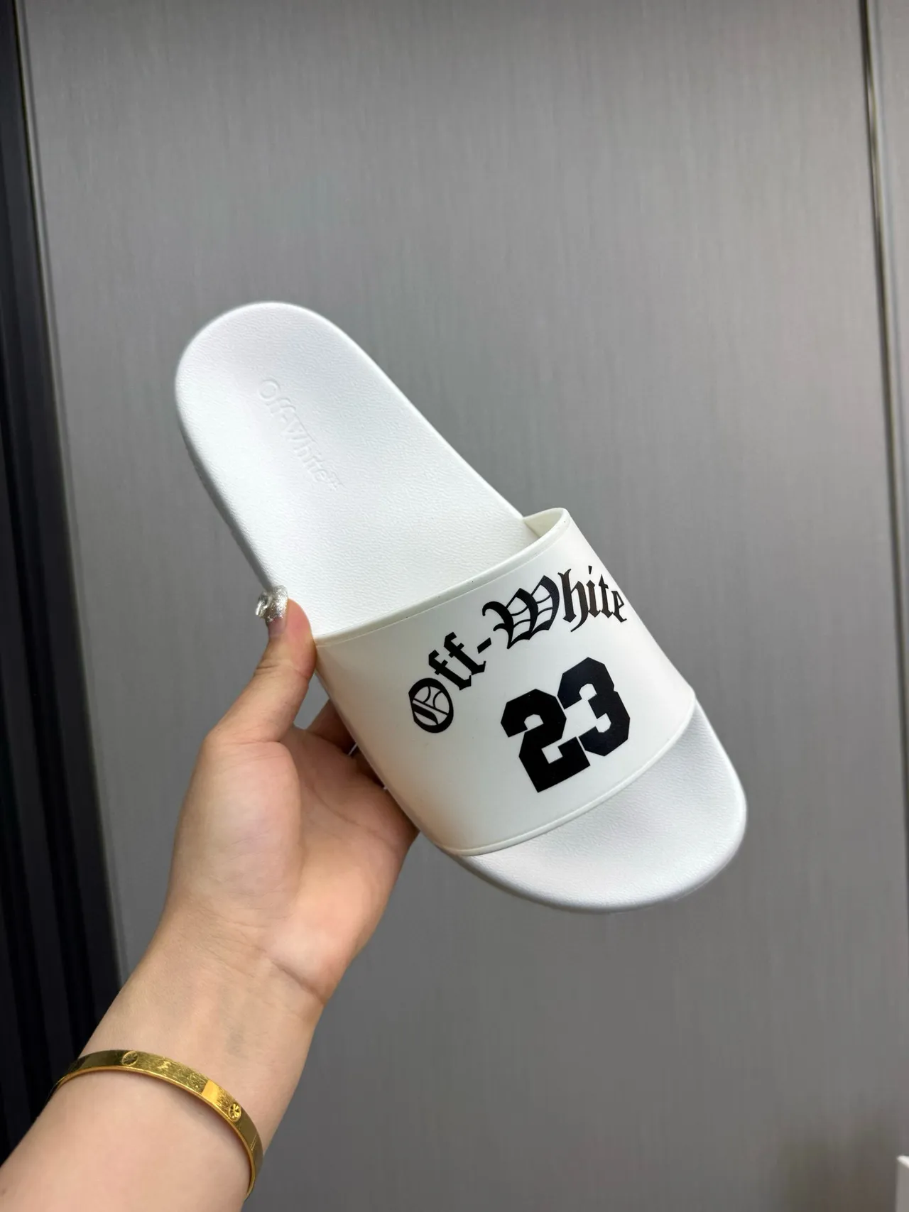 Off-White Slide Black Molded Rubber Construction Single Wide Strap Slippers 8