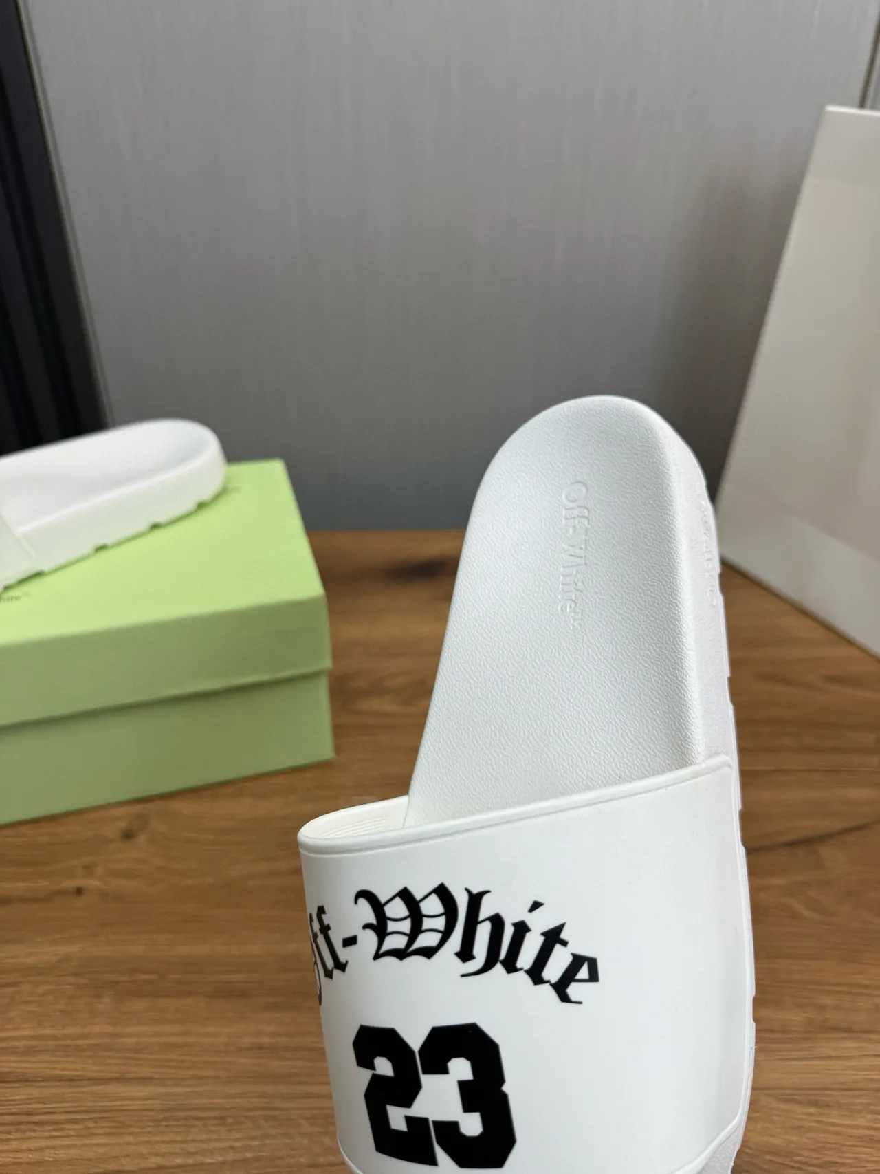 Off-White Slide Black Molded Rubber Construction Single Wide Strap Slippers 9