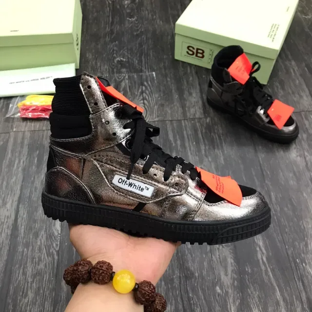 Off-White The Ten Silver Black High-Top Metallic Distressed Upper Lifestyle Sneakers 8