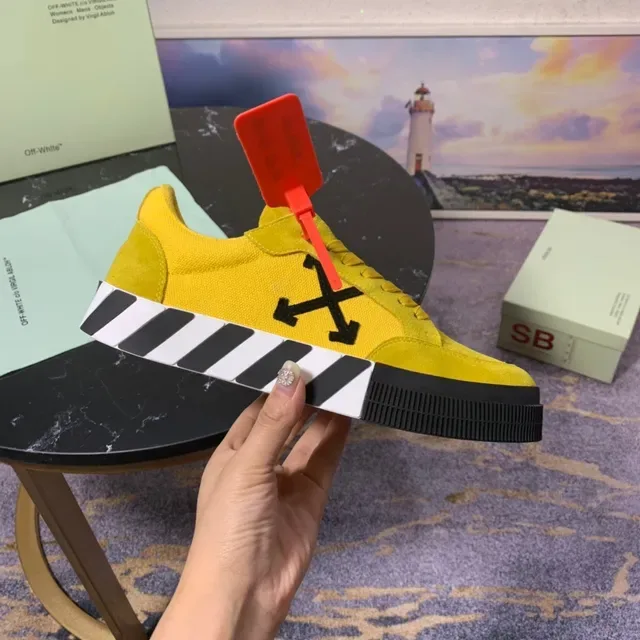 Off-White The Ten أصفر أسود سويد علوي شعار السهم القطري حذاء رياضي أسلوب حياة 4