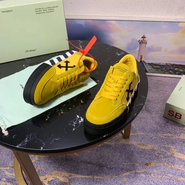 Off-White The Ten أصفر أسود سويد علوي شعار السهم القطري حذاء رياضي أسلوب حياة 6