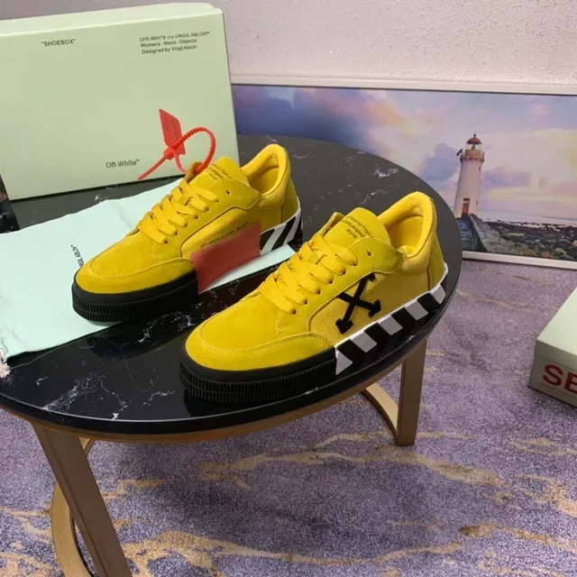 Off-White The Ten أصفر أسود سويد علوي شعار السهم القطري حذاء رياضي أسلوب حياة 7
