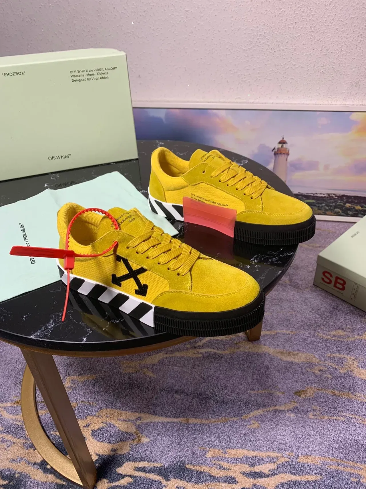 Off-White The Ten أصفر أسود سويد علوي شعار السهم القطري حذاء رياضي أسلوب حياة 8