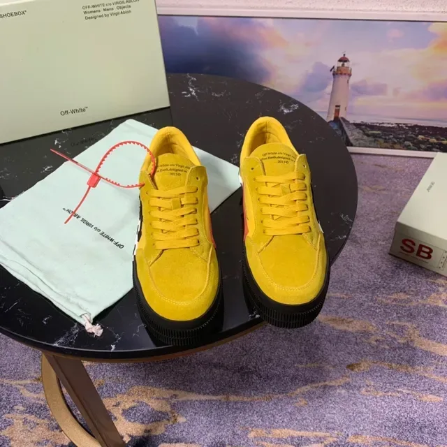Off-White The Ten أصفر أسود سويد علوي شعار السهم القطري حذاء رياضي أسلوب حياة 9