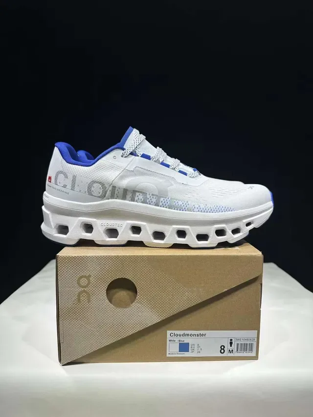 On Cloudmonster Zapatillas Running Blancas y Azules 9