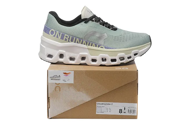 On Green Purple Engineered Mesh Upper Hollowed Hexagonal CloudTec Pods Running Shoes 2