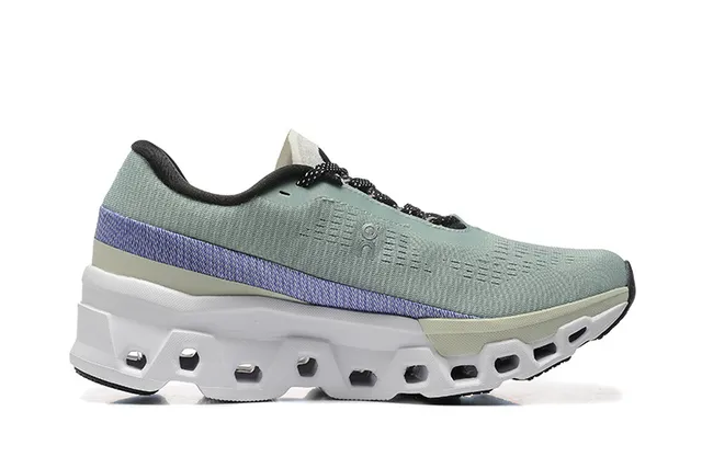 On Green Purple Engineered Mesh Upper Hollowed Hexagonal CloudTec Pods Running Shoes 4