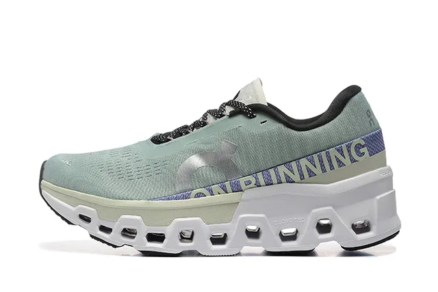 On Green Purple Engineered Mesh Upper Hollowed Hexagonal CloudTec Pods Running Shoes 5