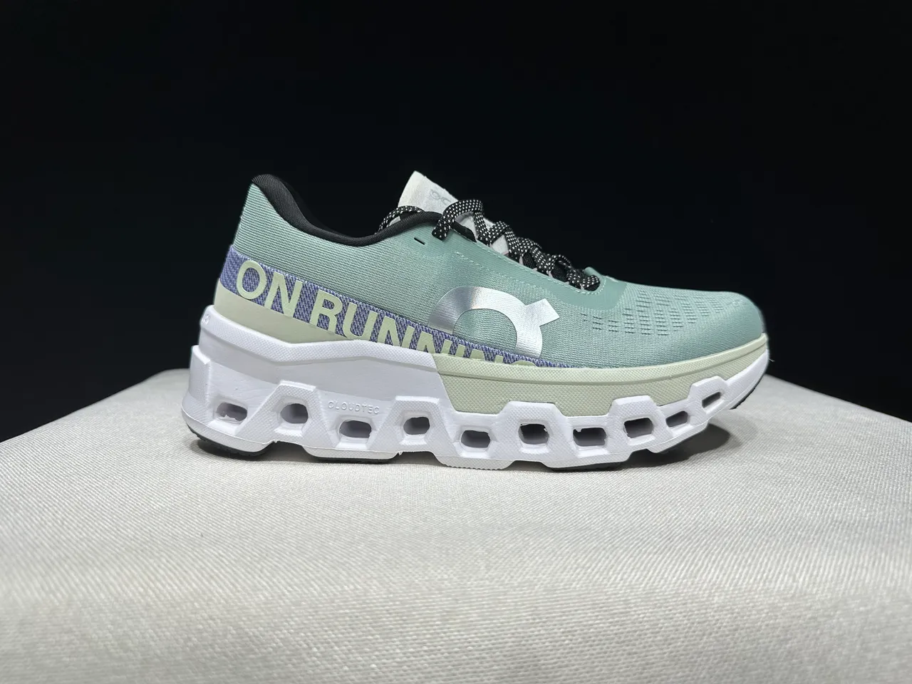 On Green Purple Engineered Mesh Upper Hollowed Hexagonal CloudTec Pods Running Shoes 11