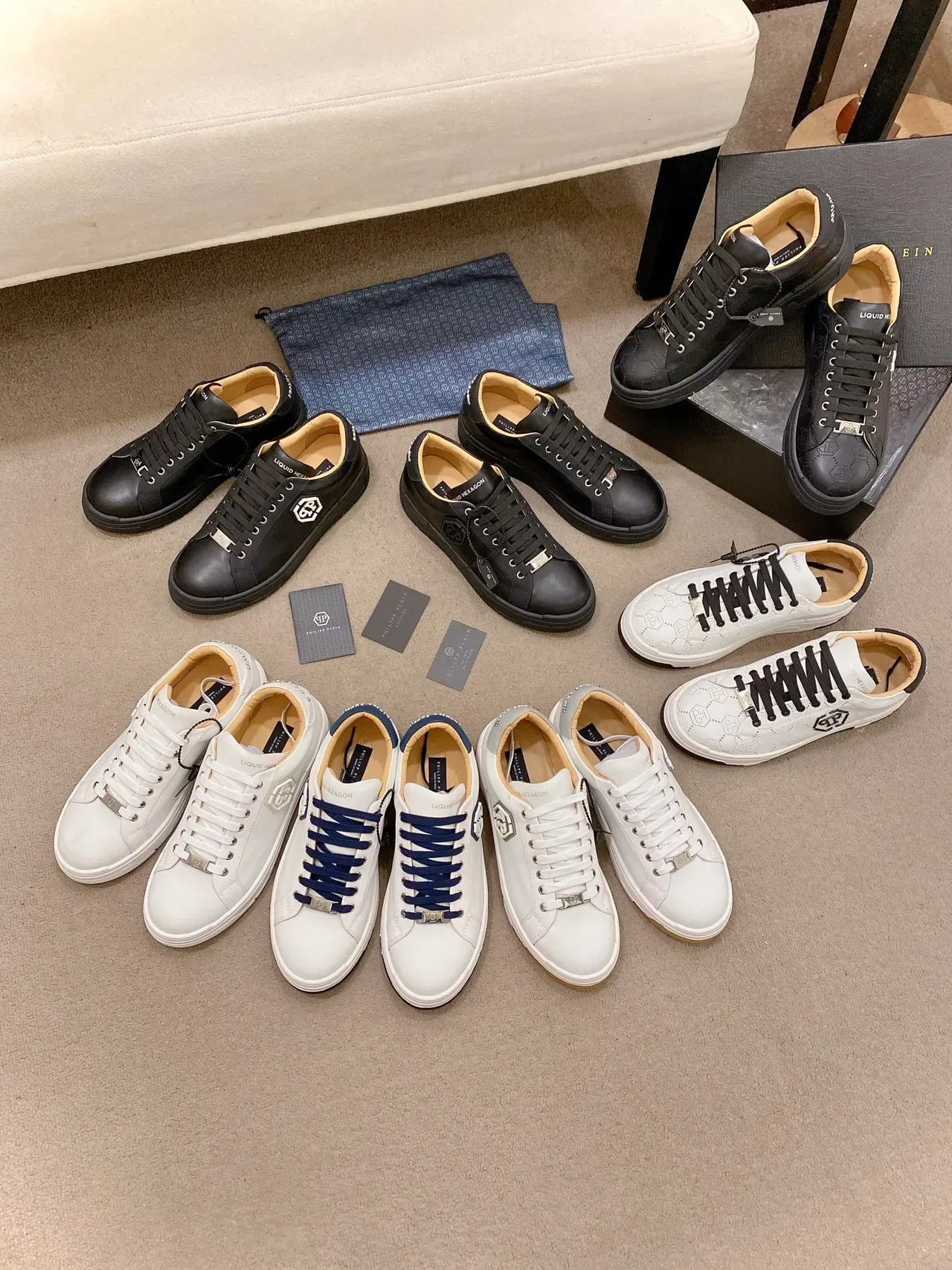 Philipp Plein Black Beige Smooth Leather Upper Hexagonal PP Logo Lifestyle Sneakers 2