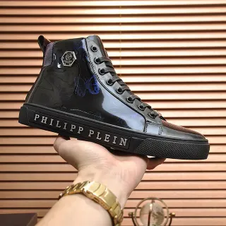 Philipp Plein Black Blue High-Top Patent Leather Lifestyle Sneakers
